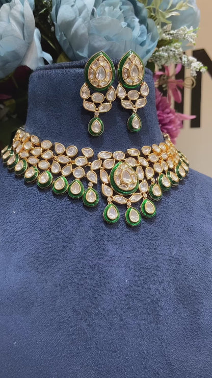 Festive flexible evergreen meena kundan polki necklace set 🤎