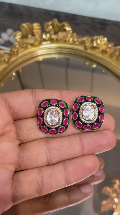 Ruby-Enamel Studs