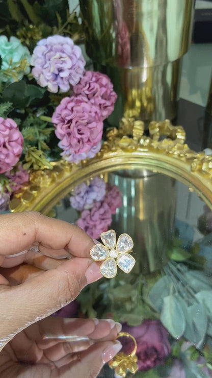FLOWER POLKI ADJUSTABLE RING