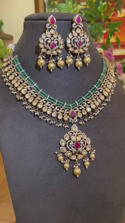 Emerald Bead Multi-Strand Polki Necklace