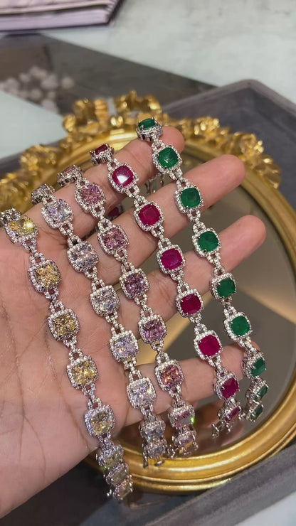 CUSHION LINK COLOURED TENNIS BRACELET