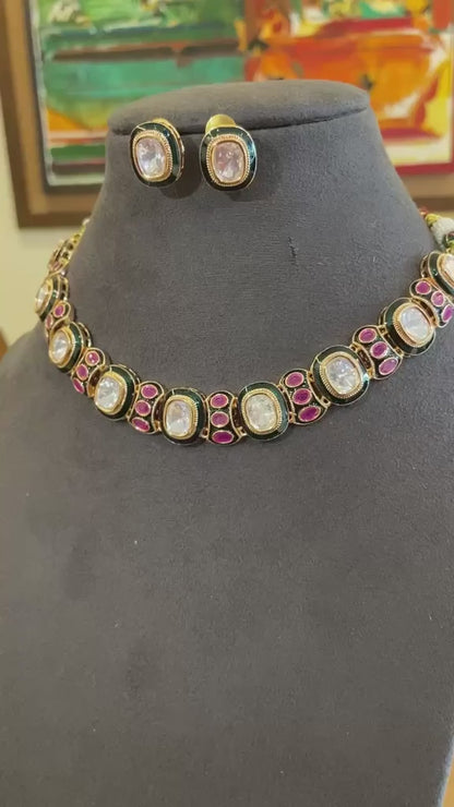 Maya Ruby & Emerald Meenakari Polki delicate Set