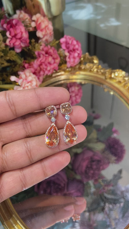 Cushion tear drop sparkly colour earrings 🎀