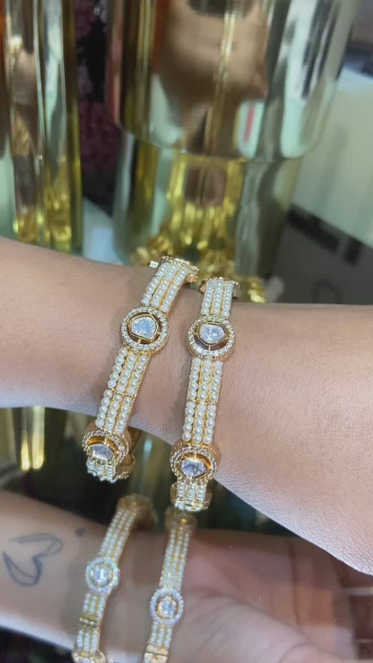 MOISSANITE Polki pearl bangles (openable) Pair