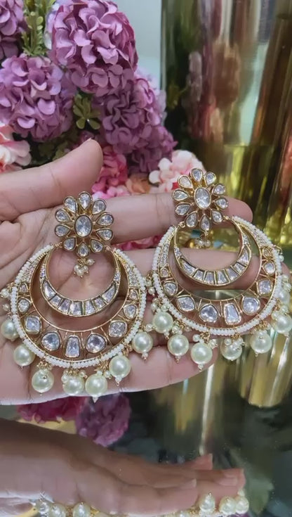 Large Moissanite Polki Pearl Chandbali
