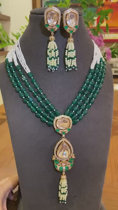 Long Emerald Bead Layered Haar Set