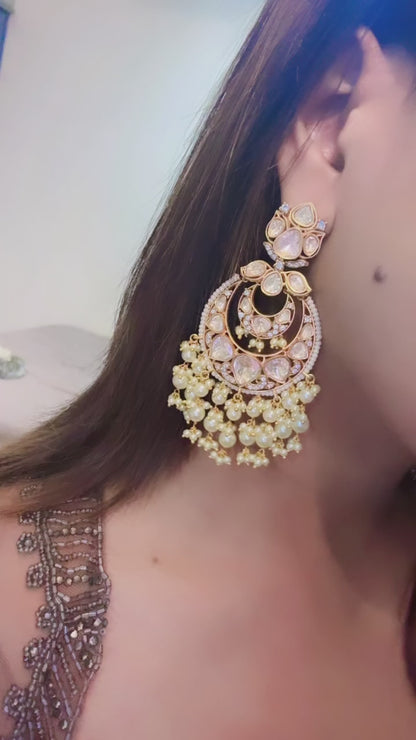 Moissanite Polki Pearl Chandbali