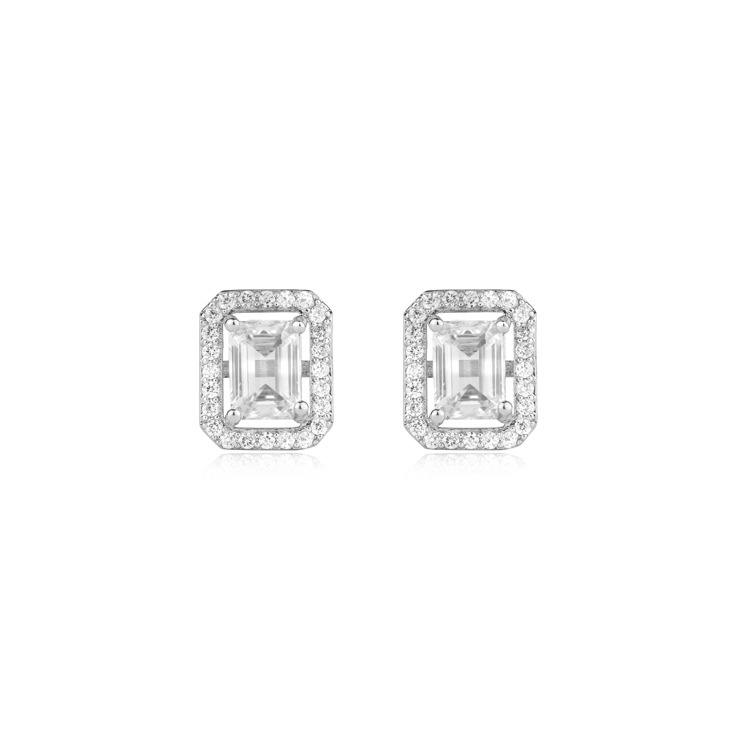 EMERALD CUT HALO EARRINGS