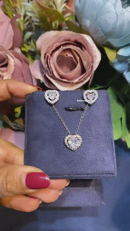 Heart pendant set with earrings