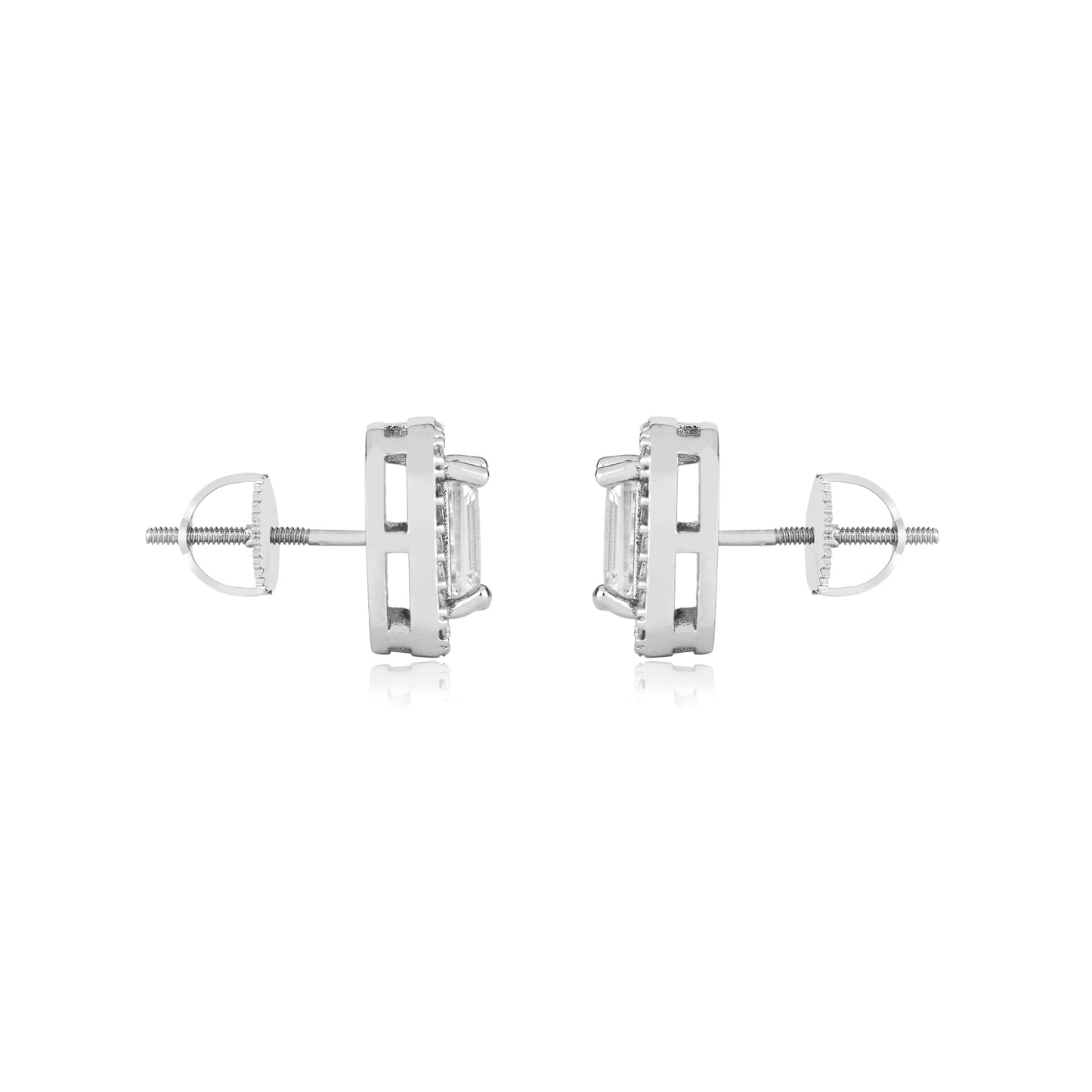 EMERALD CUT HALO EARRINGS