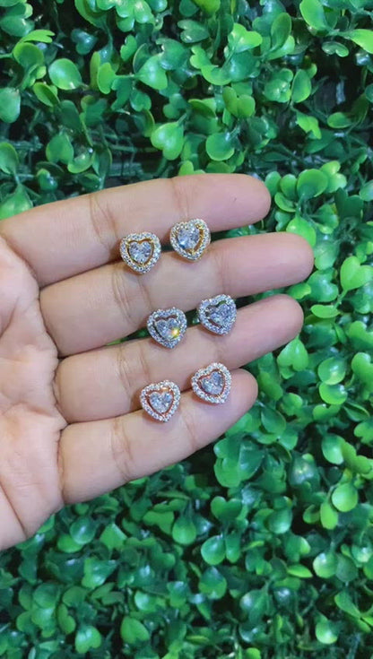 small heart halo screwback earrings