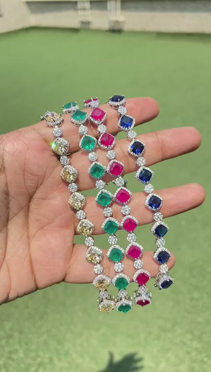 Inverted Cushion Colour Tennis Bracelets