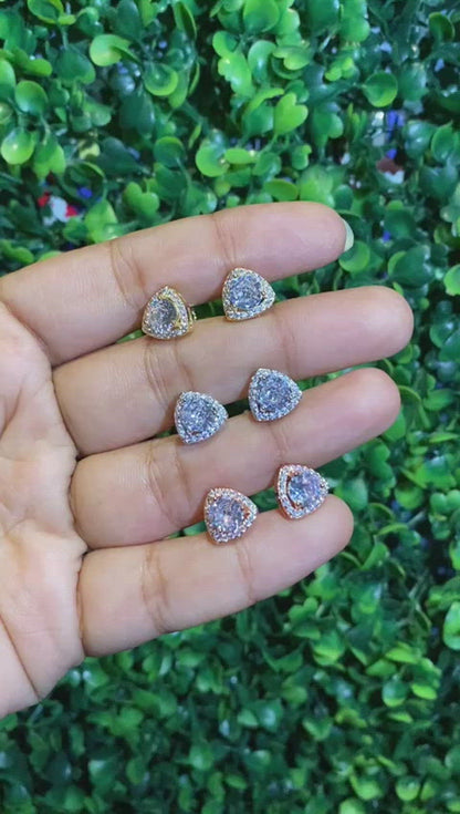 Small trillion halo screwback earrings