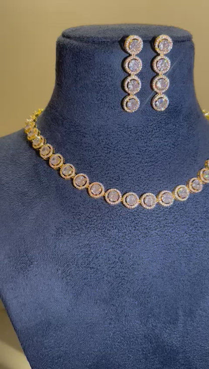 Small round halo neckalce set