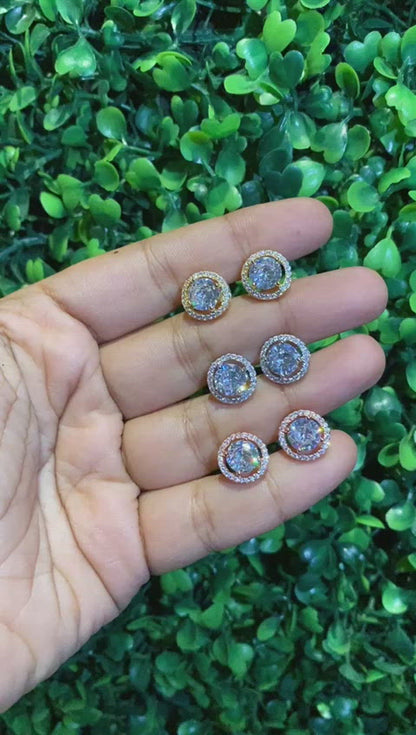2 Ct round halo screwback earrings