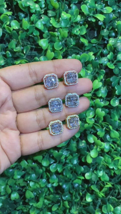 Asscher cut halo screwback earrings (Get a FREE GIFT)