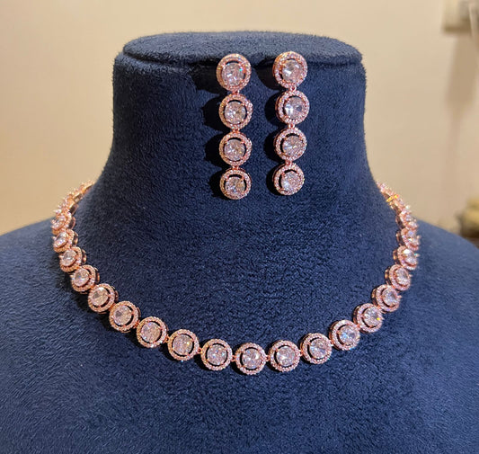 Small round halo neckalce set