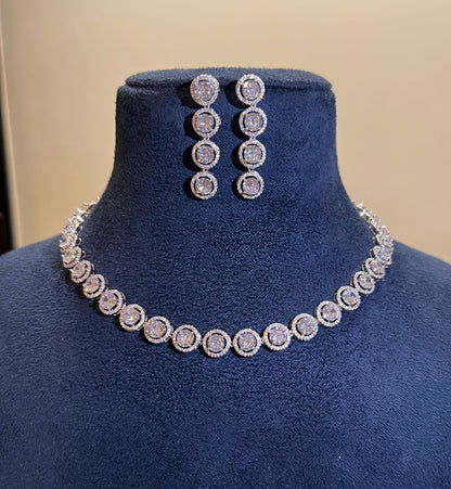 Small round halo neckalce set