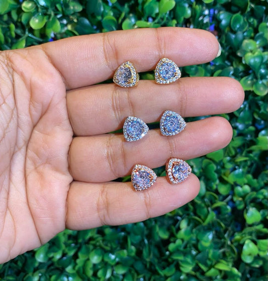 Small trillion halo screwback earrings
