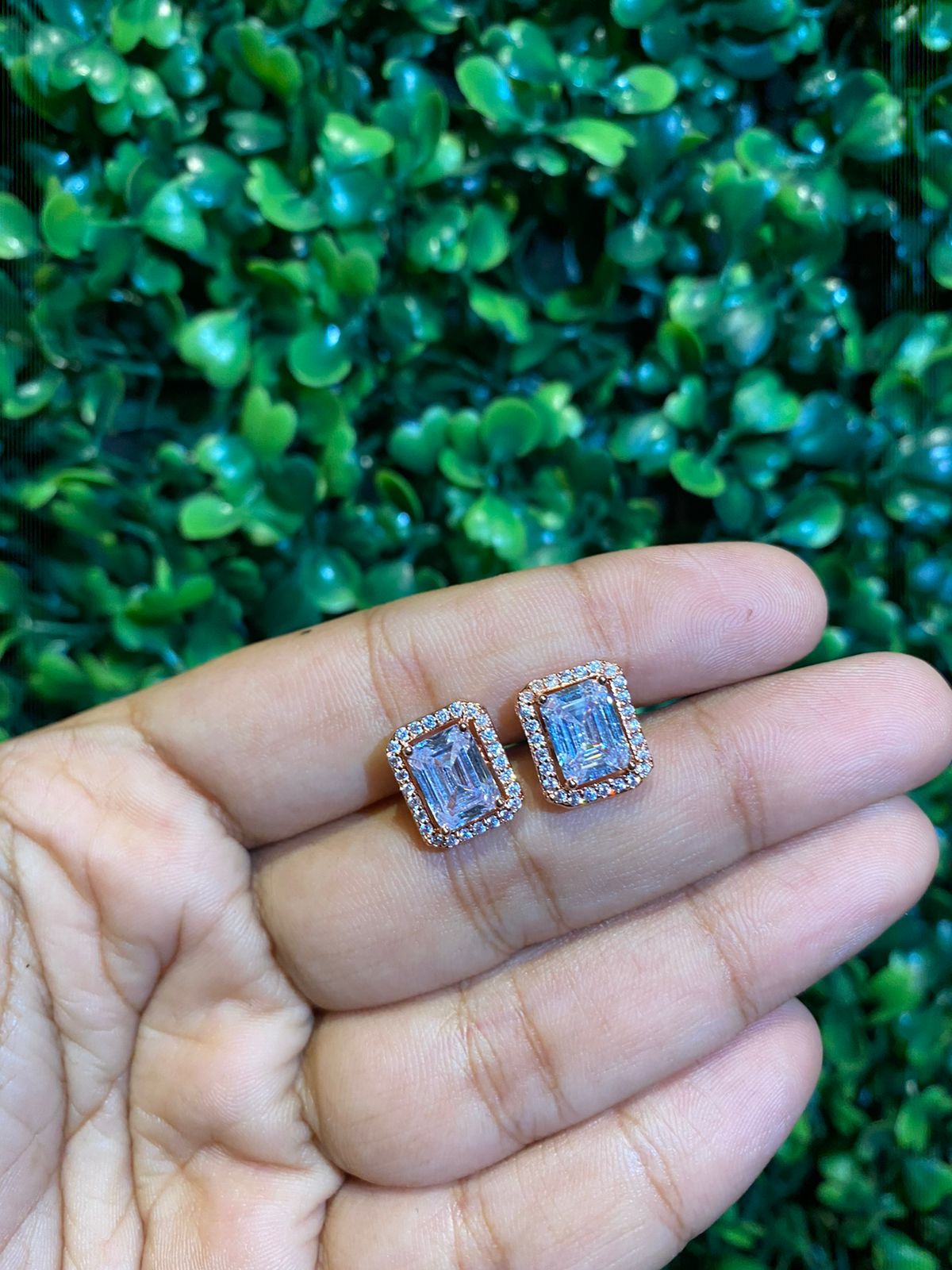 Big emerald cut halo screwback earrings