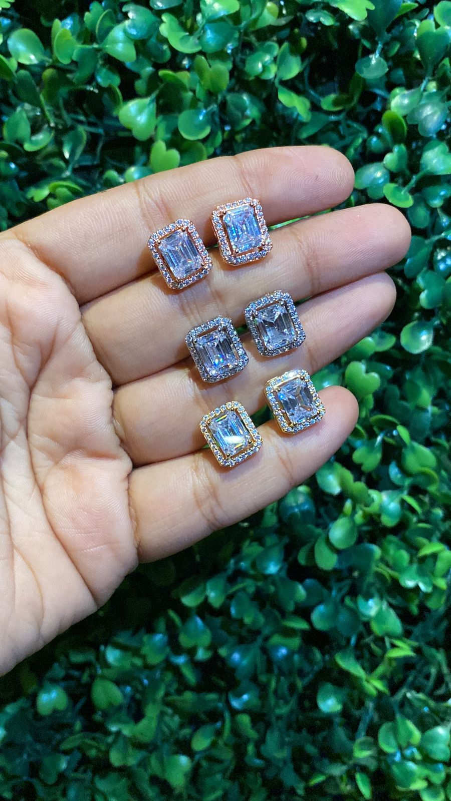 Big emerald cut halo screwback earrings