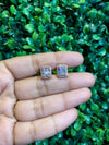 Small emerald cut halo screwback earrings