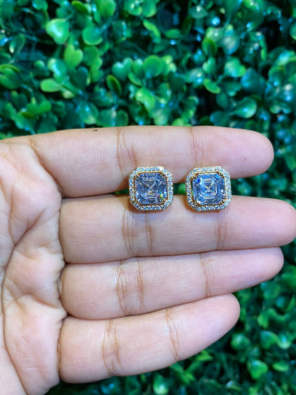 Asscher cut halo screwback earrings (Get a FREE GIFT)