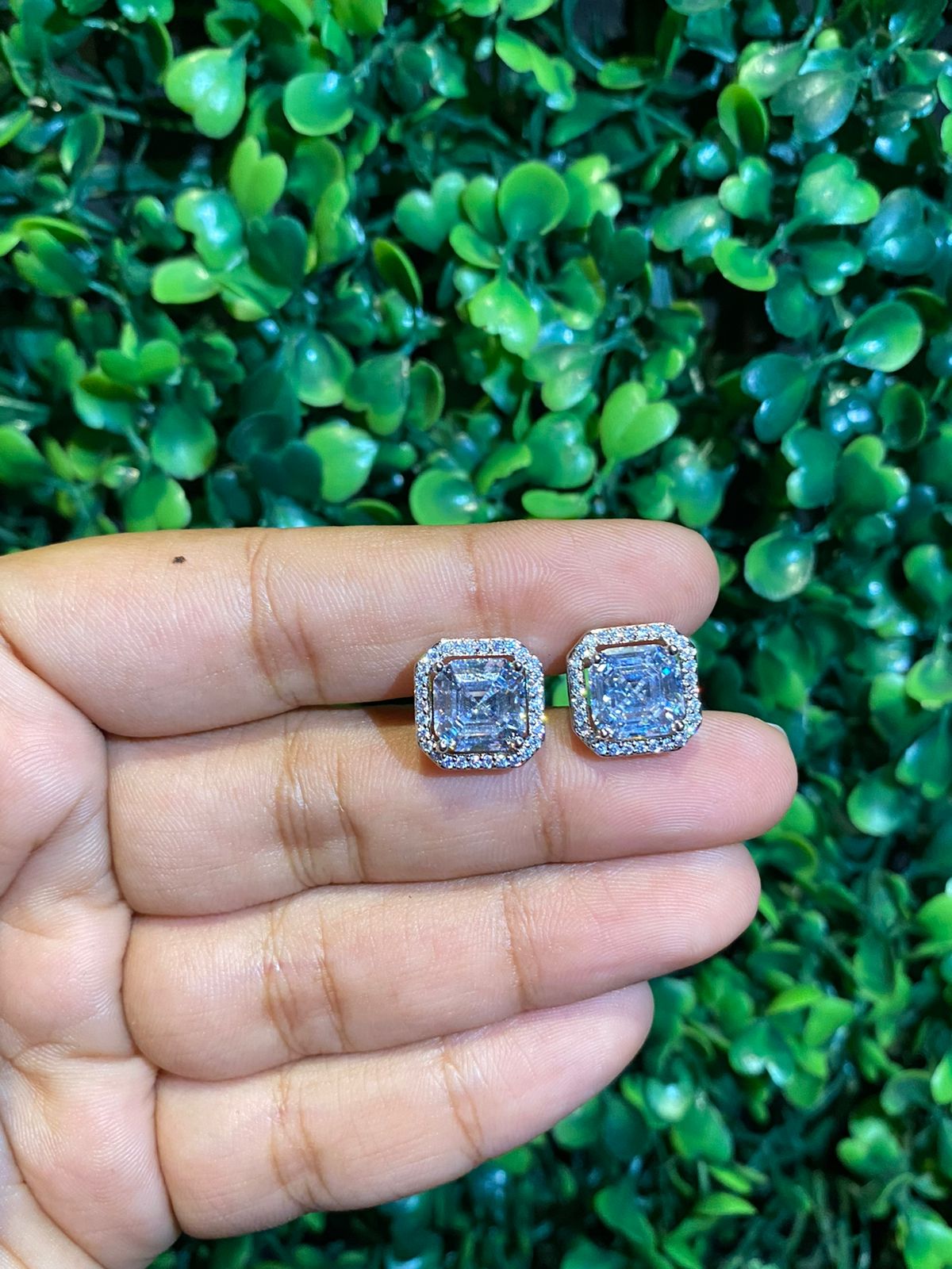 Asscher cut halo screwback earrings (Get a FREE GIFT)