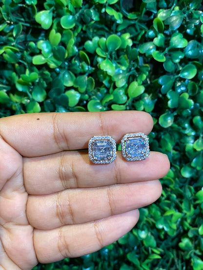 Asscher cut halo screwback earrings (Get a FREE GIFT)