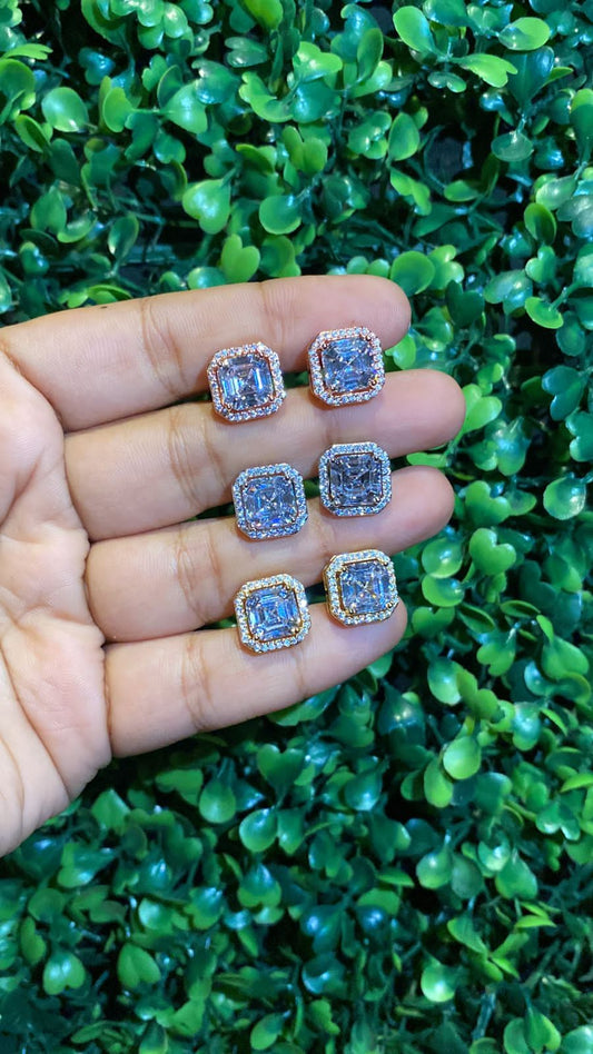 Asscher cut halo screwback earrings (Get a FREE GIFT)