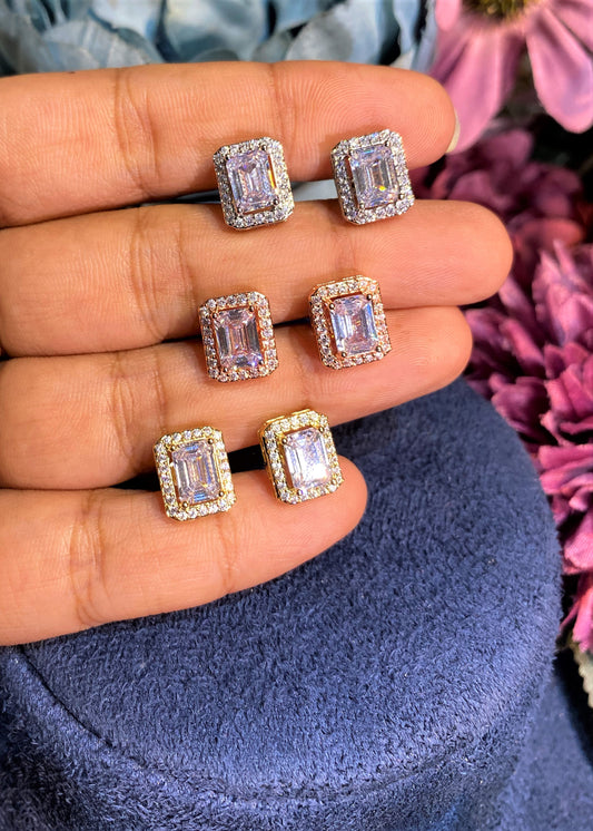 EMERALD CUT HALO EARRINGS
