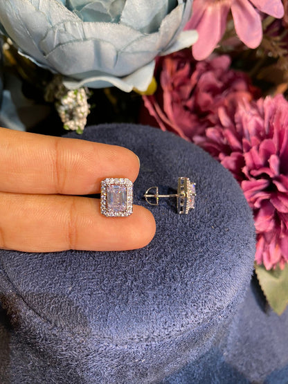 EMERALD CUT HALO EARRINGS