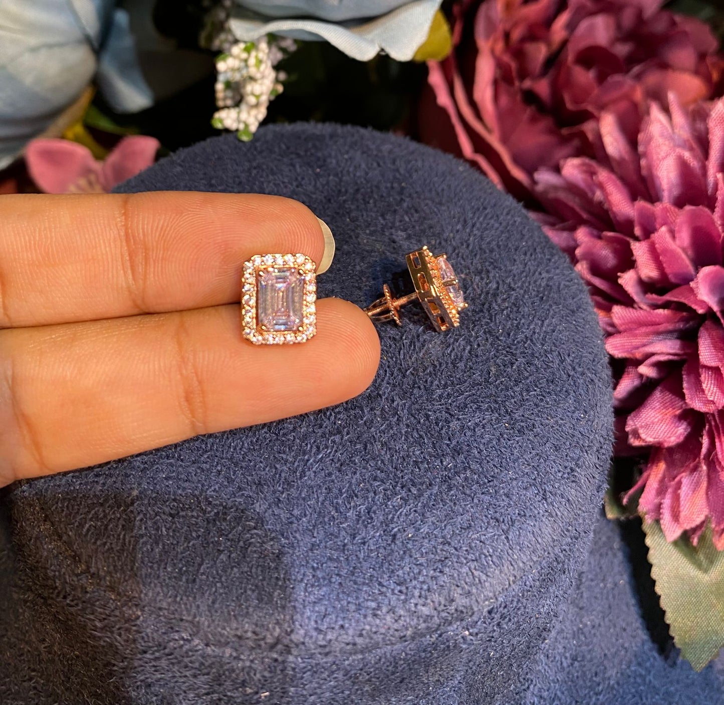 EMERALD CUT HALO EARRINGS