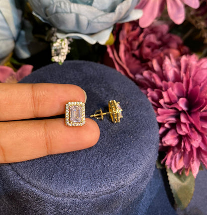 EMERALD CUT HALO EARRINGS