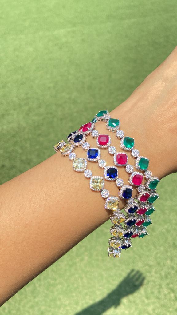 Inverted Cushion Colour Tennis Bracelets