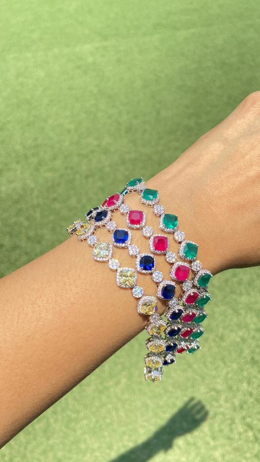 Inverted Cushion Colour Tennis Bracelets