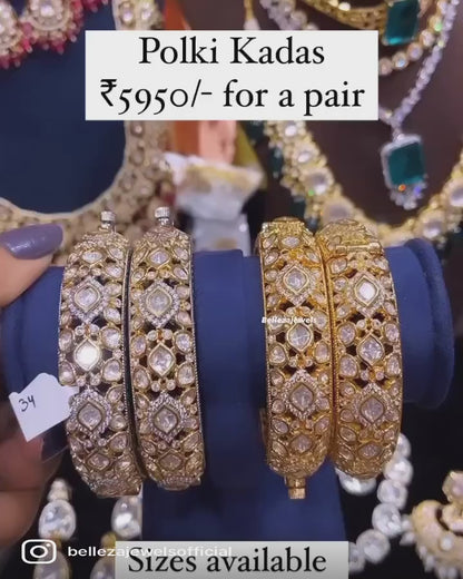 Intricate moissanite polki kada