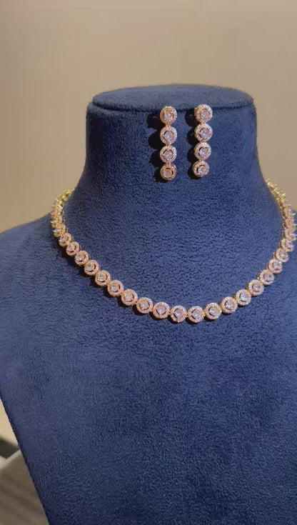 Small round halo neckalce set