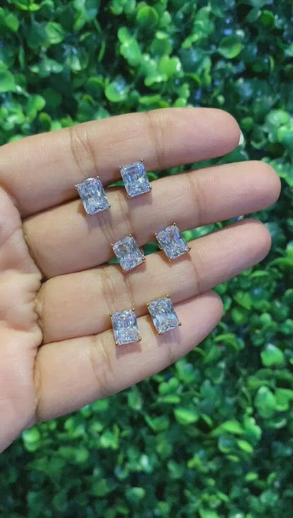 Emerald cut screw back studs