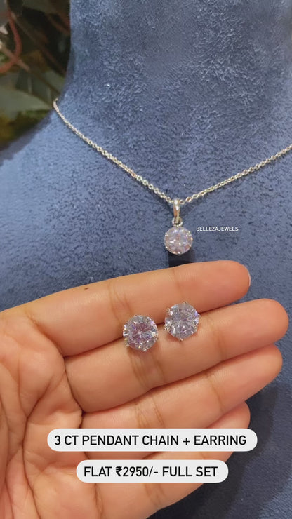 3 ct solitaire pendant set with chain and earrings 🫶🏻