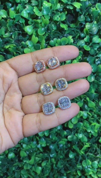 Cushion cut halo screwback earrings ❤️