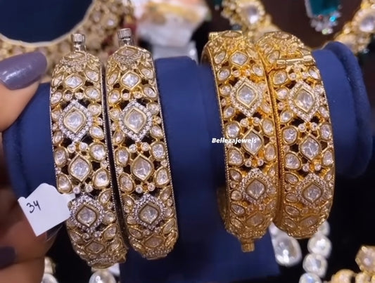 Intricate moissanite polki kada