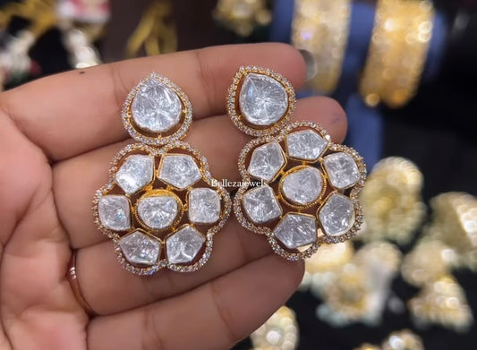 Flower drop Moissanite polki earrings 🫰🏻