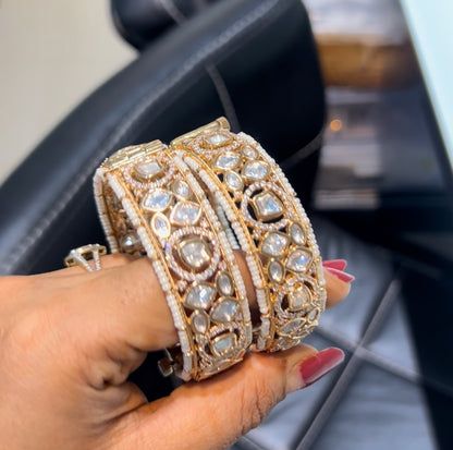 Moissanite Polki pearl kada (Pair)